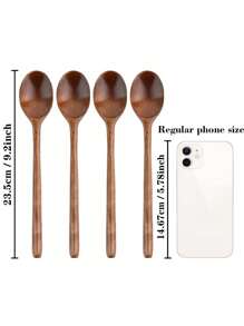 4pcs/1pc Long-Handled Wooden Spoon, 9.2inch/23.5cm Honey Spoon For Tea, Exquisite Tableware Spoon For Home, Stirring Spoon, Coffee Spoon, Wooden Spoons For Eating,Kitchen,Christmas Gift Back To School,School Supplies