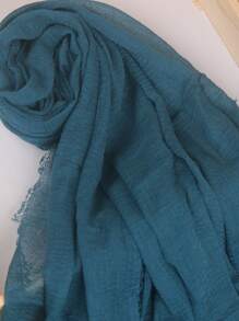 1 件女士纯色褶皱经典纯色头巾头巾适合 Abaya 配饰面纱服装 - 青碧色 - 查看 3