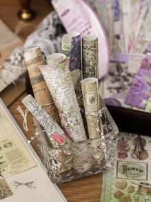 100张/包 复古创意纸，“往事系列”，花卉蝴蝶多尺寸底纸，艺术复古创意纸，可用于装饰笔记本、旧杂志、剪贴簿、相框、包装纸、返校用品、学习用品、圣诞礼物、女士礼物、脑残粉、剪贴簿用品等。 - 彩色 - 查看 3