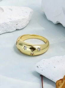 Charm-In 1 chiếc Nhẫn Trang Trí Ngôi Sao Đính Đá Cubic Zirconia Trang Sức Đồng - Vàng - Xem 4