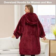 Wearable Oversized Blanket Hoodie - Cozy, Warm, And Fuzzy Sherpa Blanket Sweatshirt For Women Men (Regular-Adult) - 酒紅色 - 查看 4