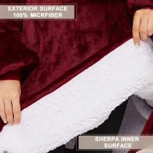 Wearable Oversized Blanket Hoodie - Cozy, Warm, And Fuzzy Sherpa Blanket Sweatshirt For Women Men (Regular-Adult) - 酒紅色 - 查看 5