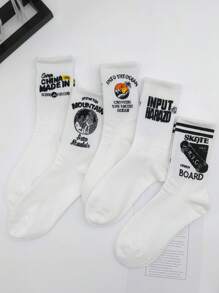 8 Pairs Men's Personality Letter Striped Street Style Skateboard Students Sports Mid-Calf Socks, Unisex