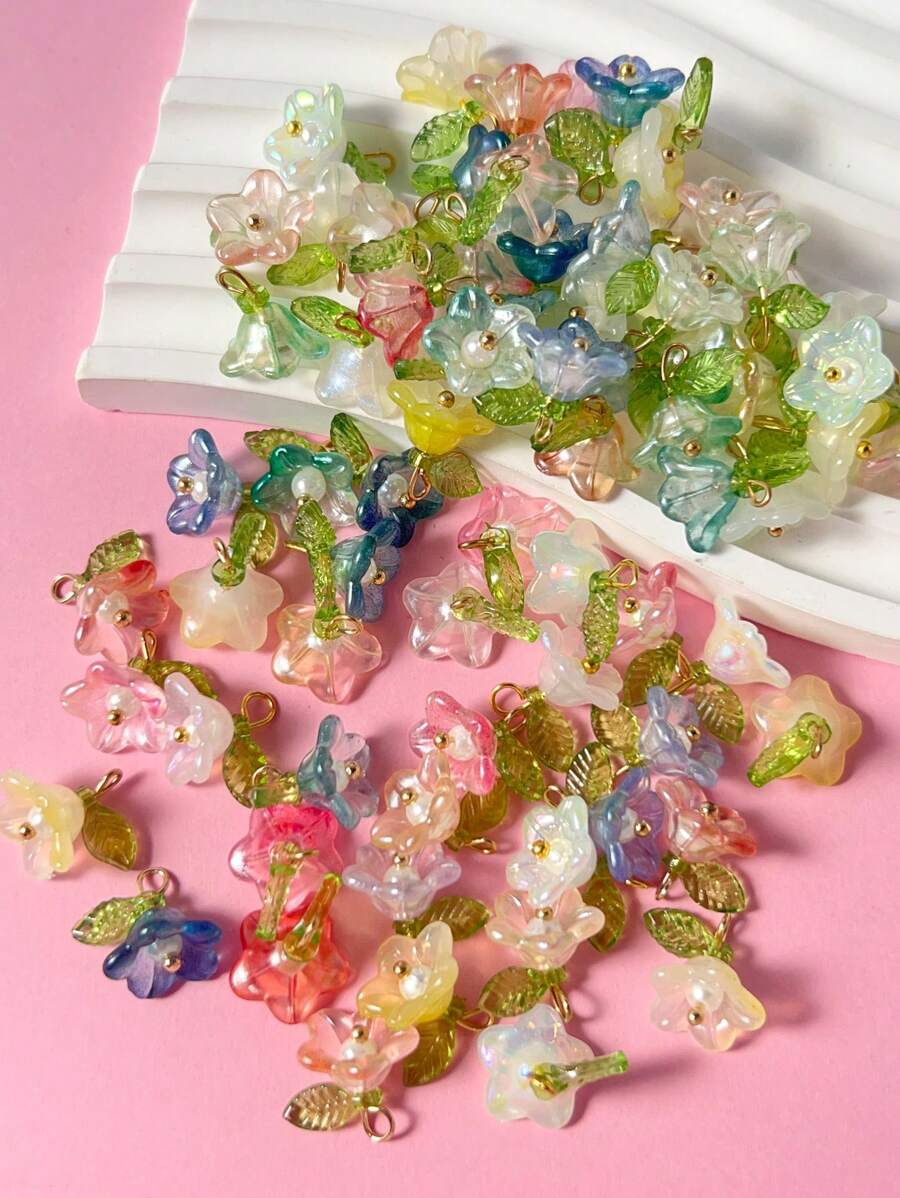 10 piezas de colgantes de flores multicolor de moda para hacer aretes/collares (entrega de color aleatorio) San Valentín - Multicolor - Ver 1