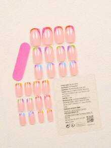 Kiểu dáng nâng cấp 24 cái/bộ Bộ móng tay giả kiểu Pháp Graffiti đầy màu sắc hình vuông vừa phải bao gồm 1 dũa móng tay và 1 keo thạch, thích hợp cho các bữa tiệc, tiệc khiêu vũ và đeo hàng ngày Dụng cụ làm móng - Nhiều màu - Xem 2