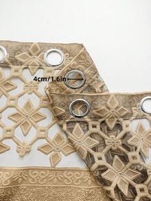 1pc American Style Black Base Fabric Double Row Gold Thread Jacquard Hollow Diamond Pattern Small Flower Transparent Sheer Curtain - Coffee Brown - View 8