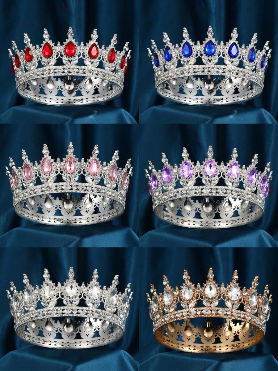 Vintage Tiaras And Crowns Women Diadem Pageant Hair Ornament Colorful Round Decor Royal - Multicolor - View 1