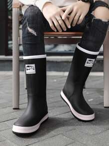 Botas de lluvia para parejas de talla grande para mujer, botas de lluvia antideslizantes de caña alta para pesca, zapatos de goma impermeables para trabajo, cubiertas para lavado de autos - Negro - Ver 7
