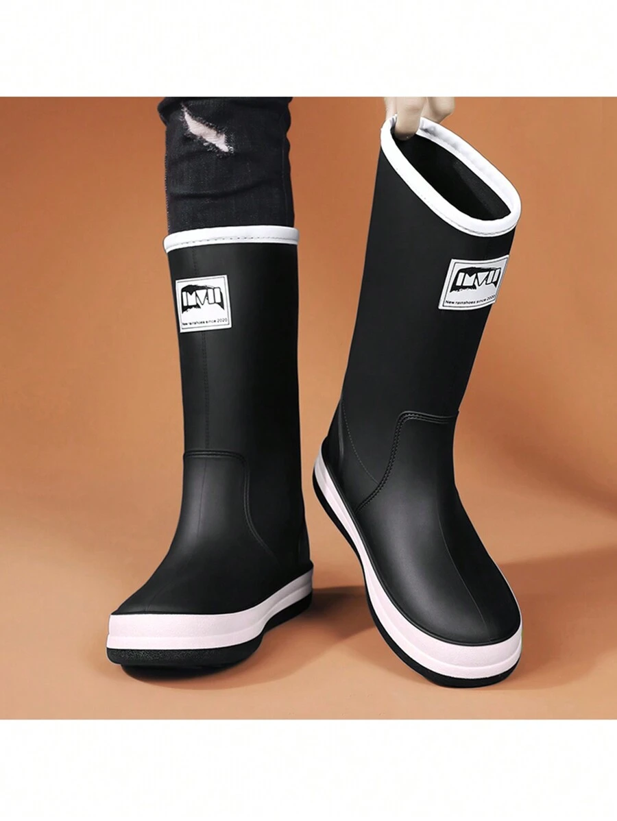 Botas de lluvia para parejas de talla grande para mujer, botas de lluvia antideslizantes de caña alta para pesca, zapatos de goma impermeables para trabajo, cubiertas para lavado de autos - Negro - Ver 1