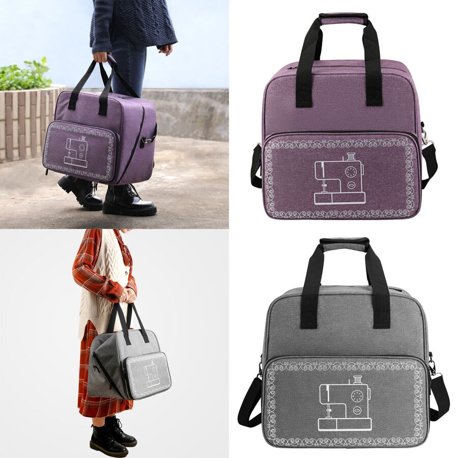 1個輕便式縫紉機攜帶盒，配備多個收納口袋，通用手提袋，帶肩帶，適用於大多數標準的辛格、兄弟、珍妮繆姆等品牌