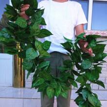 Conjunto de 4/12 piezas, enredaderas artificiales grandes de hojas verdes de 2.4m para colgar en la pared del jardín, guirnalda vertical de hojas artificiales para decoración del hogar, bodas, fiestas de cumpleaños, enredadera de plástico de ratán - 12 piezas - Ver 5