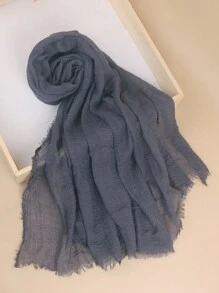 1pc Women's Plain Ruched Headscarf, Classic Solid Color Basic Hijab For Abaya Veiled Clothes - Navy Blue - View 2