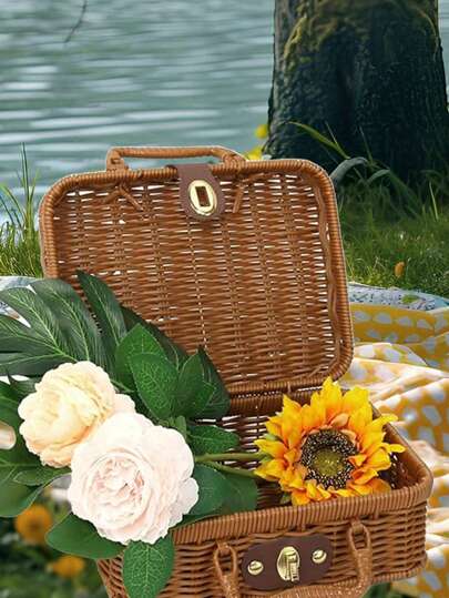 1pc Camping And Picnic Small Portable Woven-Like Brown Storage Basket, For Camping And Travel Miscellaneous Items And Festival/Birthday Gift Basket Or Souvenir Packaging Basket