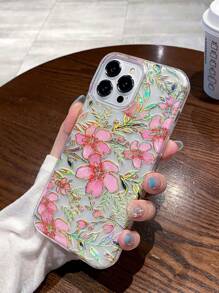 1pc 3-In-1 3D Embossed Gold Plated Colorful Flowers Tpu Anti-Drop Phone Case,Compatible IPhone11/12/13/14/15/15pro/15promax