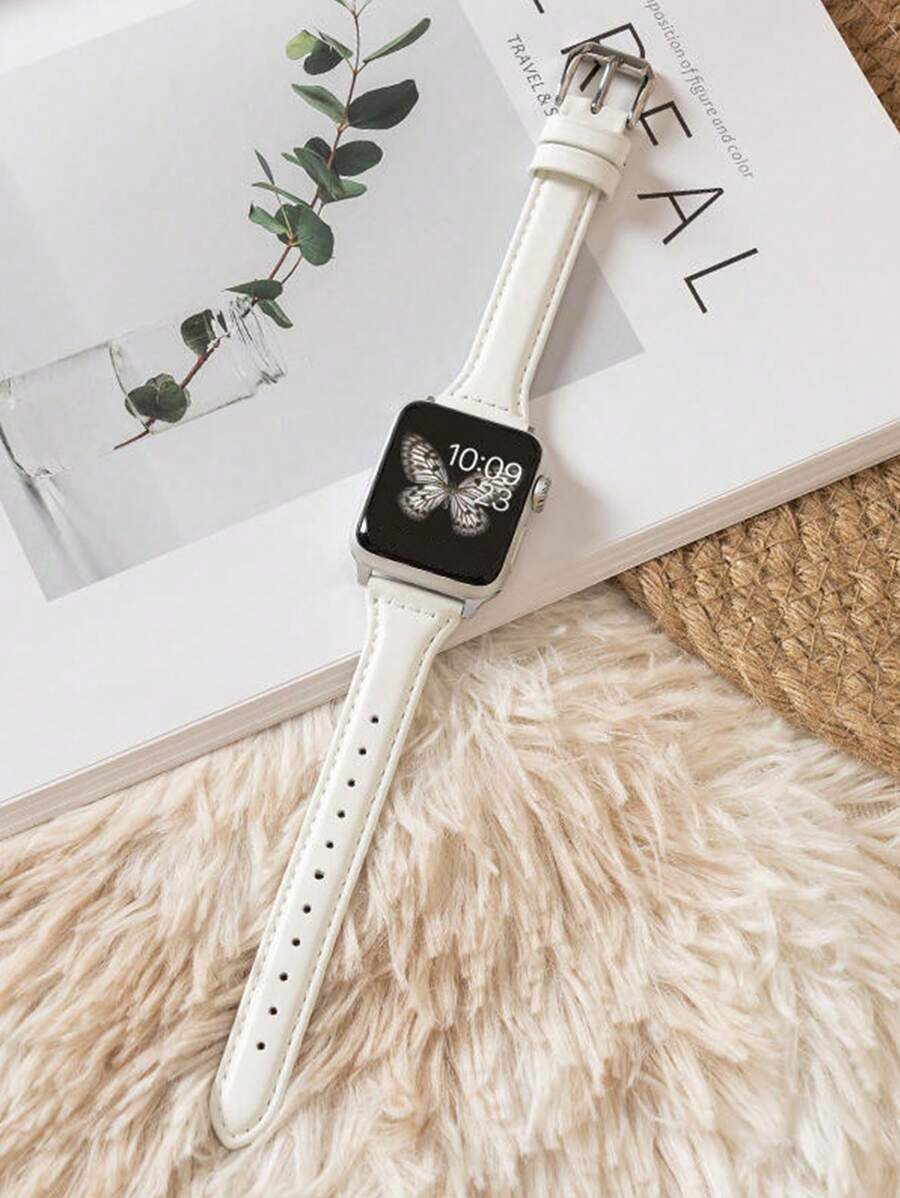 1件裝經典修身白色PU皮革錶帶，時尚男款女款，適用於Apple Watch S8/S9/S10/S11 (45mm/44mm/38mm/40mm/41mm/42mm/49mm/46mm)，運動智能手錶手環，適用於Series/Ultra/SE/11/10/9/7/6/5/4/3/2/1系列，時尚智能手錶錶帶