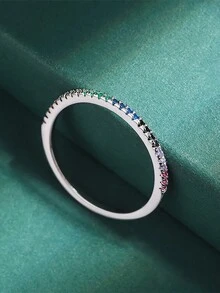 1 chiếc nhẫn bạc 925 cao cấp đính đá Zirconia hình học cầu vồng, quà tặng sinh nhật. - Bạc - Xem 4