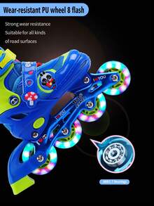 BABO PANDA FOR PANDA SOUL BBP001“八寶熊貓”滾輪溜冰套裝，七彩閃光PU直排溜冰鞋，可調整大小，舒適透氣柔軟表面，男女通用的四季休閒戶外直排溜冰鞋 - 藍色 - 查看 5