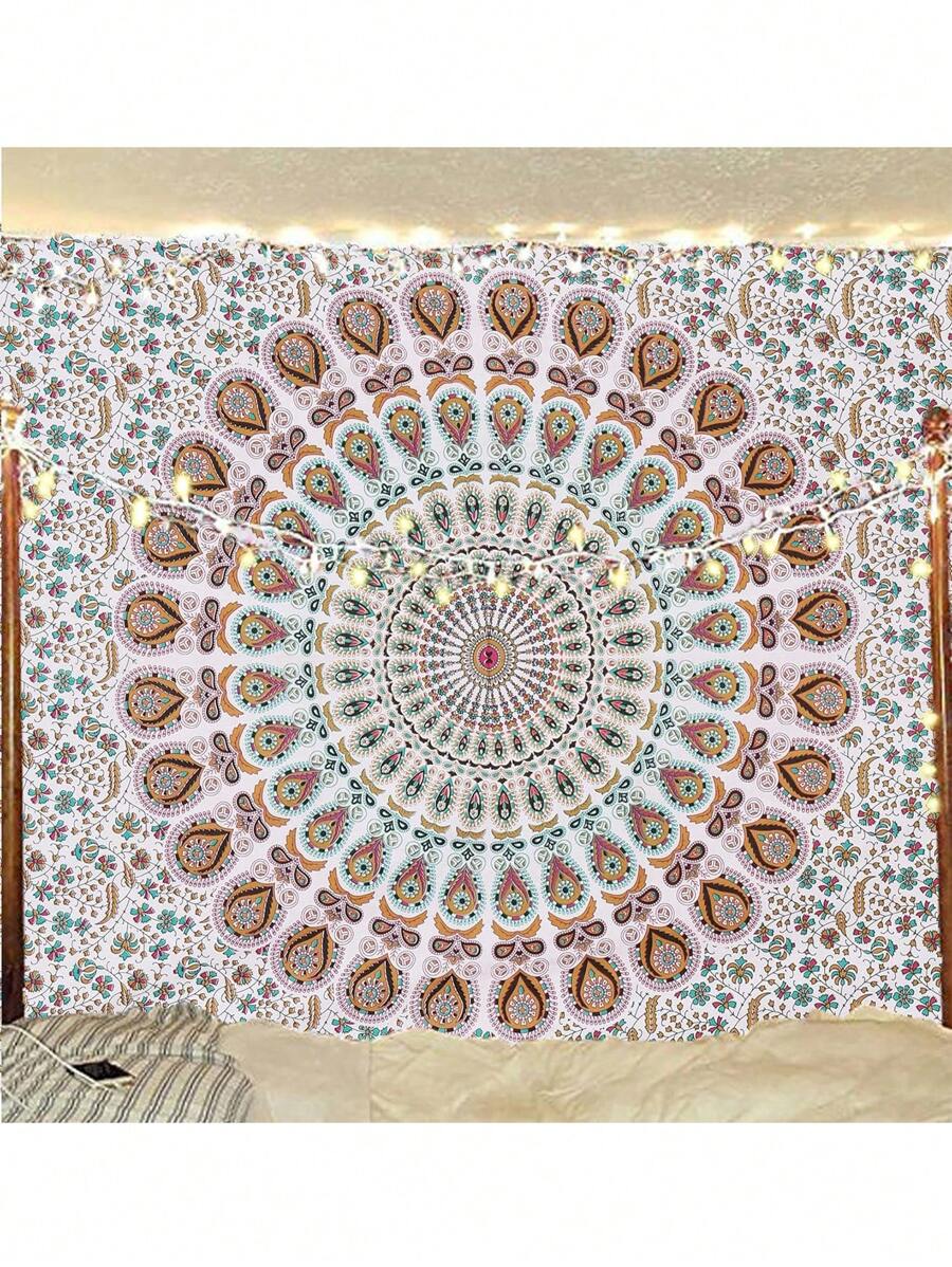 1pc Mandala Bohemian Printed Tapestry, Modern Style Polyester Fiber Square Decorative Wall Hanging Tapestry For Living Room Bedroom Decoration, Flag For Room, Room Decor, Tapestry, Wall Decor, Wall Art, Room Stuffs, Flags For Room, Home Decor, Tapestry Wall Tapestry - Multicolor - View 1