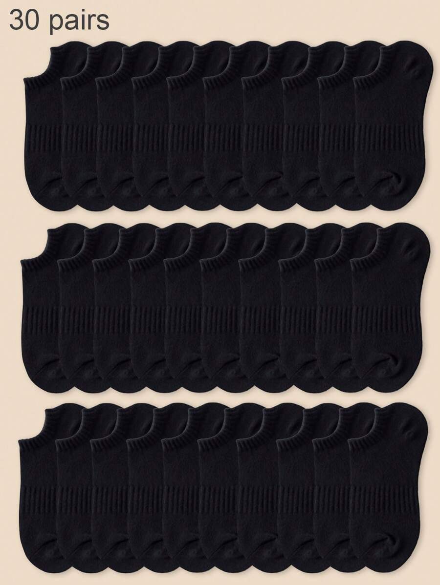 30 Pairs Summer Black,White,Gray Ankle Socks, Breathable Soft Simple Versatile - Black - View 1