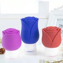1入組矽膠旅行瓶，適用於化妝品、乳液、面部潔膚乳、洗髮水、沐浴露，防漏、防震、易注入、重複使用，配有寬口開口和反擠壓功能，以玫瑰花造型設計 - 紫色 - 查看 8