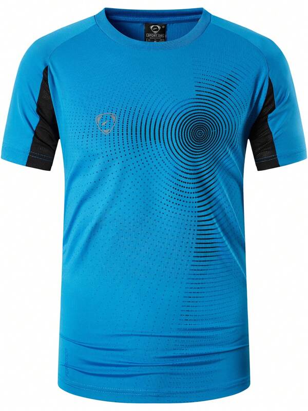 jeansian 1pc Blue Boyfriend Style Men's Fitness T-Shirt Short Sleeve, Tight-Fitting Sports Shirt For Tennis, Golf, Bowling, Running, Quick-Drying, LSL013