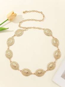 1PC 西式链条腰带身体链欧美时尚金属腰链，带雏菊、花瓣和花朵设计，适用于女孩的连衣裙和服装，腰带链，返校冬季礼物创意男孩女孩情人节，返校冬季礼物创意男孩女孩情人节，有趣的秘密圣诞老人礼物 - 金色 - 查看 2