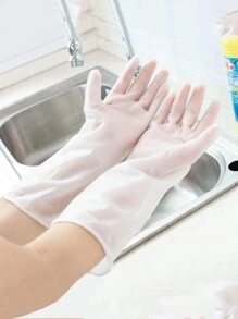 1對防水PVC乳膠耐熱廚房家用洗碗清潔加厚手套 - 白色 - 查看 13