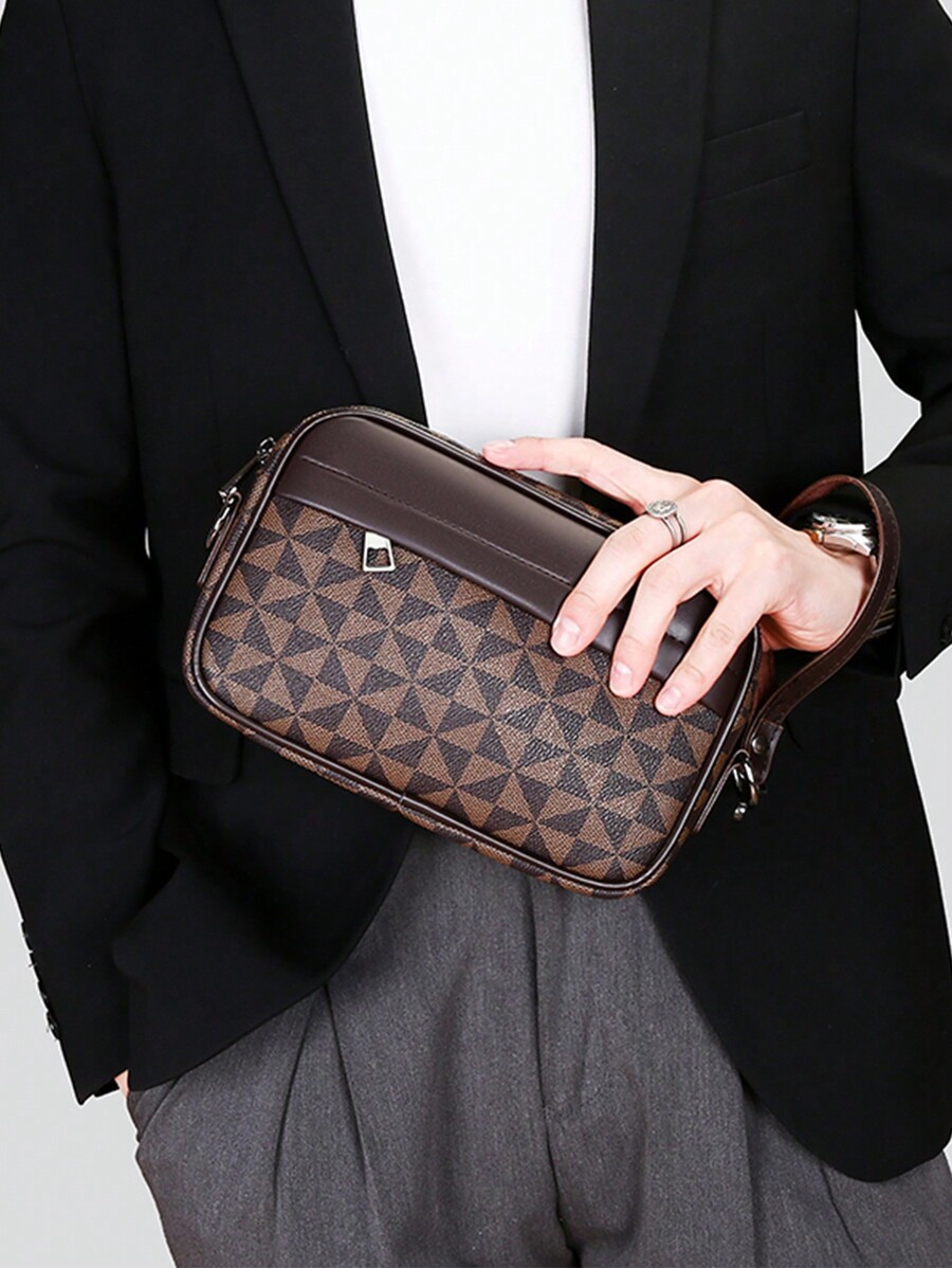 Minimalist Fashion Zipper Closure Handheld Bag, Suitable For Men's