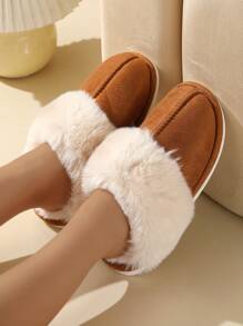 Nuevos Pantuflas gruesos de lana y felpa para hombres y mujeres, modernos, cómodos, cálidos, antideslizantes, para uso en interiores, punta cerrada