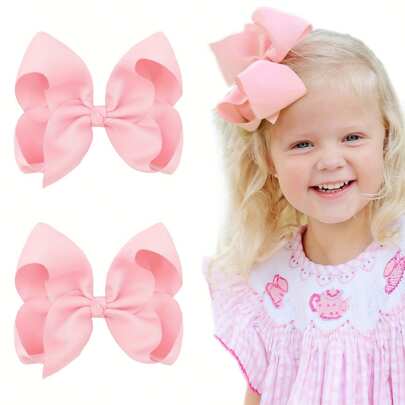 2Pcs 6 Inches Hair Bows For Girls Alligator Clips Grosgrain Ribbon Solid Color Hair Accessories For Little Teen Toddler Girls Kids