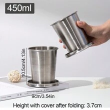 1 pieza Taza plegable de acero inoxidable de 75ml/150ml/250ml/450ml, taza telescópica portátil con llavero para exteriores, viajes, campamentos y montañismo
