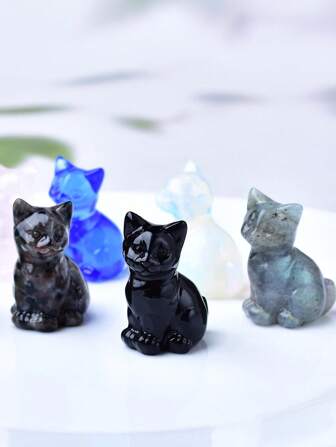  Talla exquisita de gato en cristal natural, diseño único, cristal curativo, piedras que contienen energía, piedra de meditación de sanación energética, perfecta para decoración del hogar y regalo, para decoración de bolsillo, para regalo de vacaciones, de la marca CUPIDCRYSTAL