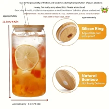 Glass Cup With Lid & Straw, Mason Jar Style Iced Coffee Cup, Suitable For Tea, Juice, Milk, Birthday Gift, Drinkware - Glass - View 3