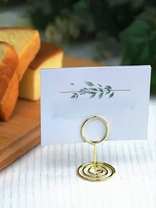 1 pieza de mini sujetapapeles, bonito sujetanúmeros para mesa, soporte para tarjetas de mesa de tamaño pequeño, soporte para fotos de alambre, clips para menús y notas, ideal para bodas, fiestas de aniversario - Amarillo - Ver 4