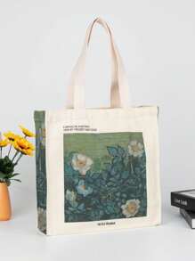 星夜油画艺术帆布手提袋，可重复使用手提包，女士/女孩适用，可折叠大容量休闲购物袋，艺术印花单肩包，可重复使用购物袋，最佳礼品袋，适合送给老师、女性、女友和家人，最佳教师节礼物，最佳教师节礼物 - 藍色 - 查看 12