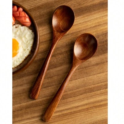 2pcs Simple Nanmu Wood Spoon Set,Kitchen,Christmas Gift,School Supplies