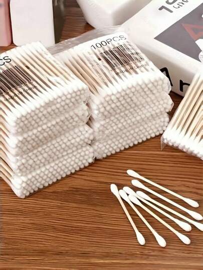 100/200/300pcs Reusable Dual-Headed Bamboo Sticks, Dual Round Tip Design For Ear & Nose Cleaning, Excellent Beauty Tools With Storage Bag, Suitable For Effective Grooming And Personal Care, Great For Daily Home And Outdoor Use
