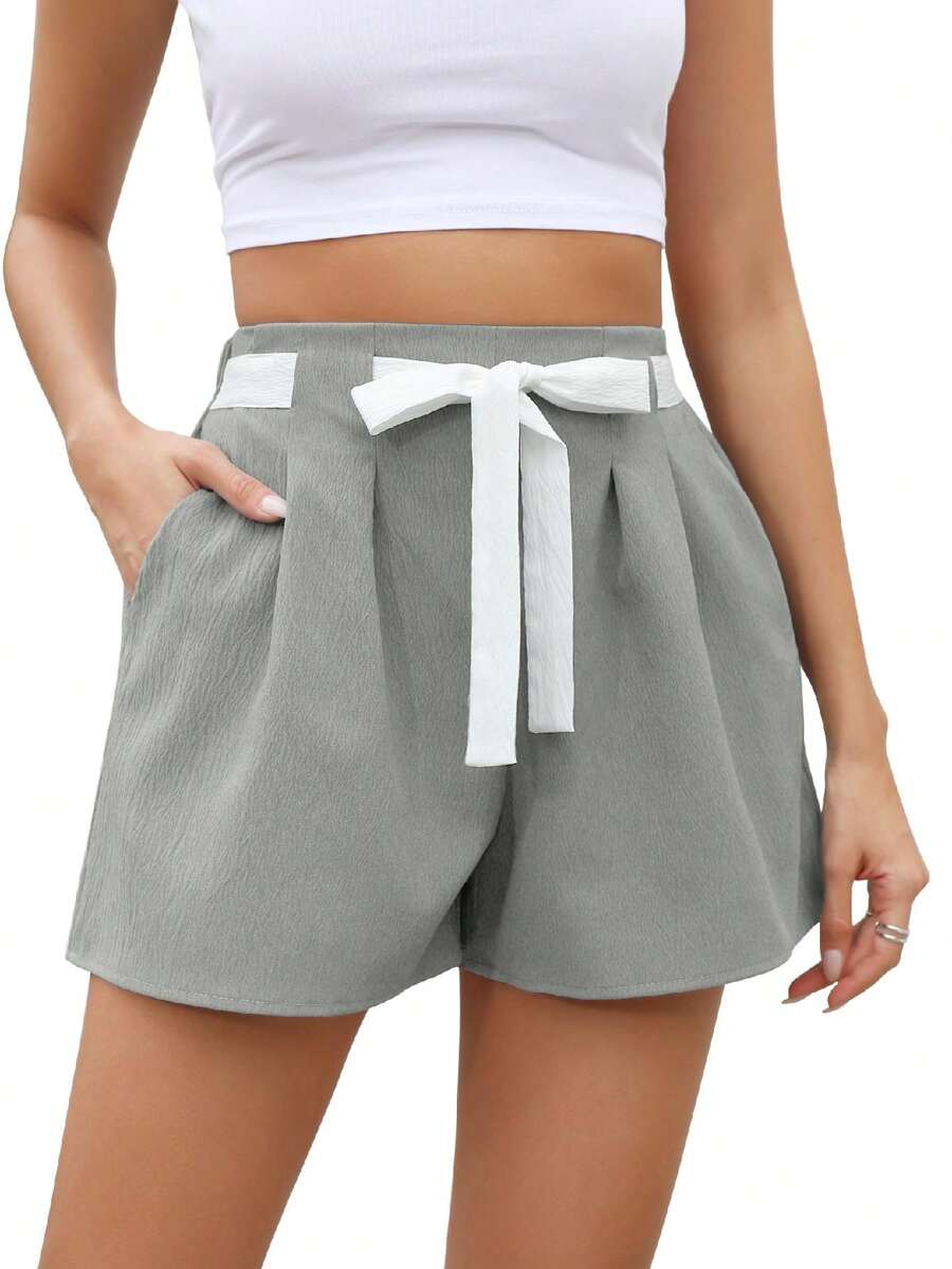Women's Casual High Waist Wide Leg Shorts Loose Smocked Elastic Waist A Line Pant With Belt