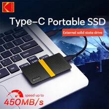 Kodak 便携式 SSD 1TB Type-C 外置固态硬盘 2TB USB 3.1 X200 512GB 256GB 128GB 迷你移动硬盘 兼容 PS4 笔记本台式机智能手机 - 黑色 - 查看 2