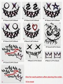 10 件套可爱黑暗邪恶小丑笑脸角色扮演花臂彩色防水临时纹身，可持续 1-5 天 - 彩色 - 查看 2