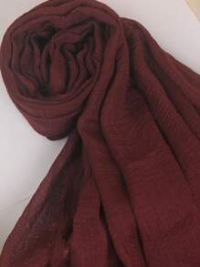 1pc Women's Solid Color Pleated Basic Hijab Scarf, Classic Solid Color Head Wrap For Abaya Veiled Clothes - Burgundy - View 3