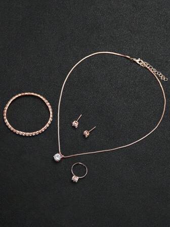 女款簡約時尚啞面盤石英手錶配帶和珠寶套裝（6入組），適用於假日