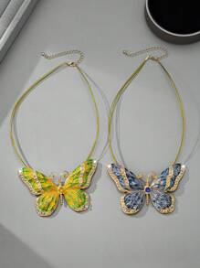 1 buc. Colier vintage elegant cu fluture dulce cu strasuri, potrivit pentru festivaluri pentru femei, zile de naștere, întâlniri, petreceri, nunți, sărbători, cumpărături, navetă și accesorii zilnice