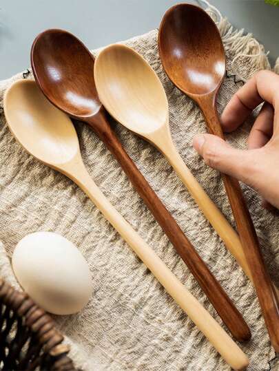 4pcs/1pc Long-Handled Wooden Spoon, 9.2inch/23.5cm Honey Spoon For Tea, Exquisite Tableware Spoon For Home, Stirring Spoon, Coffee Spoon, Wooden Spoons For Eating,Kitchen,Christmas Gift Back To School,School Supplies