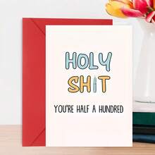 Funny 50th Birthday Celebration Card - Thick-Skinned, Amusing, Suitable For Your Family And Friends, 5*7in, High-Quality Paper With Envelope Included - Red - View 1