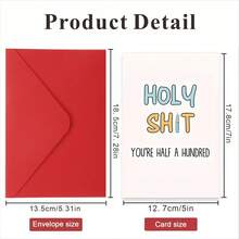 Funny 50th Birthday Celebration Card - Thick-Skinned, Amusing, Suitable For Your Family And Friends, 5*7in, High-Quality Paper With Envelope Included - Red - View 2