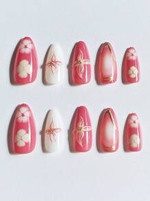 24 件法式白边美甲、吸血鬼、杏仁形按压指甲、黑色法式尖头指甲、法式尖头指甲、按压指甲，适合学生、办公室女士、派对和舞会的日常佩戴。