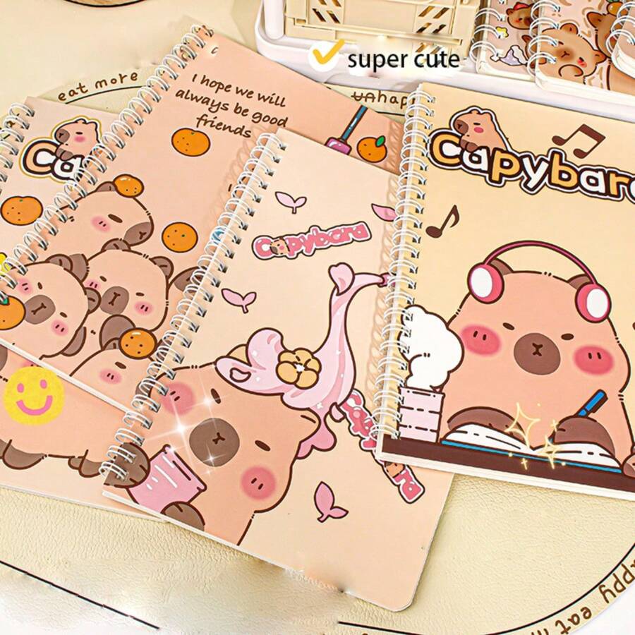Cuaderno espiral lindo con diseño de capibara animada, Cuaderno A5 para trabajo, escuela, escritura - A5 - Ver 1