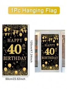 1入60*120cm黑金色氣球18歲30歲40歲50歲60歲生日橫幅背景布，帶有“生日快樂”，適用於室內室外女士男士生日派對門飾用品門簾，派對房間牆面門飾，生日禮物攝影背景裝飾壁掛 - 彩色 - 查看 10