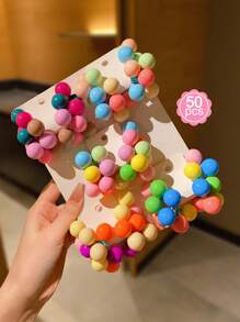 Set de 50 piezas de ligas para el cabello con diseños de bola y espiral de colores para niñas - Multicolor - Ver 6